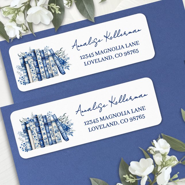 Blue Floral Book Return Address (Blue Floral Book Return Address Label)