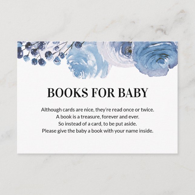 Blue Floral Books for Baby Baby Shower Enclosure Card (Front)