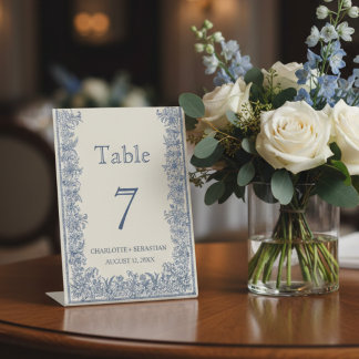 Blue floral border vintage wedding  pedestal sign
