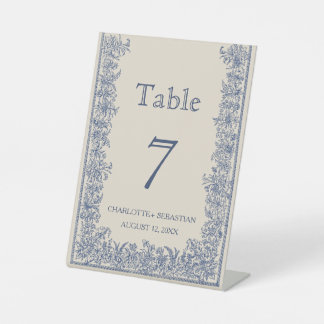 Blue floral border vintage wedding  pedestal sign
