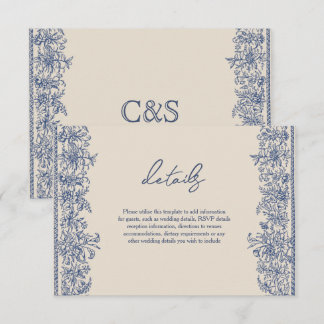 Blue floral border wedding  enclosure card