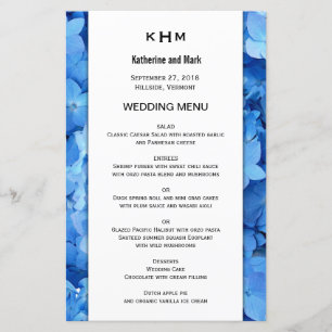 Blue Floral Border Wedding Menu Template