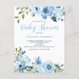 Blue Floral Botanical Baby Shower Invitation  Postcard
