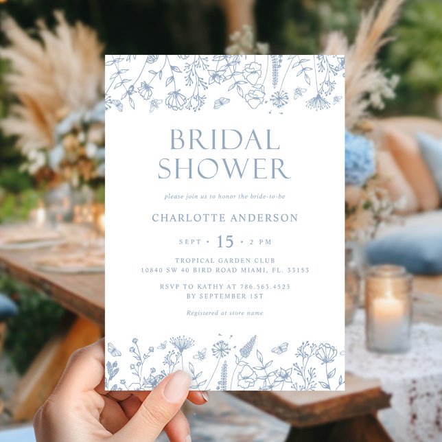 Blue Floral Botanical Bridal Shower  Invitation (Creator Uploaded)