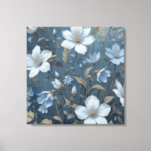 Blue Floral Botanical Pattern AI Digital Wall Art