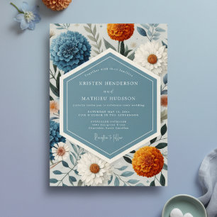Blue Floral Botanical Romance Wedding Invitation