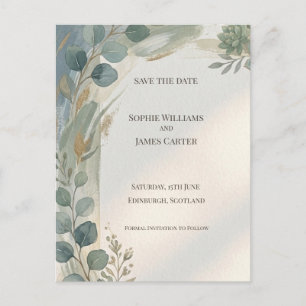 Blue Floral Botanical Save The Date Postcard