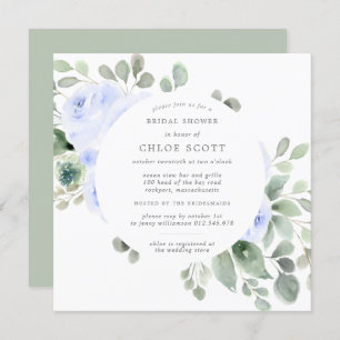 Blue Floral Botanical Square Bridal Shower Invitation