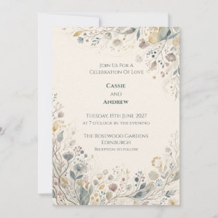 Blue Floral Botanical Wedding Invitation