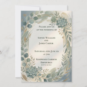 Blue Floral Botanical Wedding Invitation