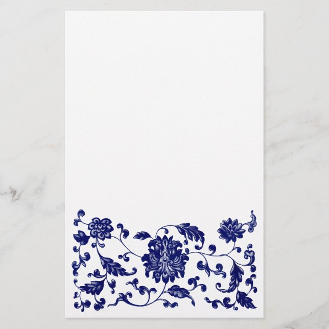 Blue floral bottom border stationery (Front)