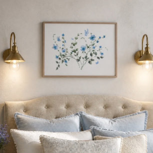 Blue Floral Bouquet and Butterfly Watercolor Poster