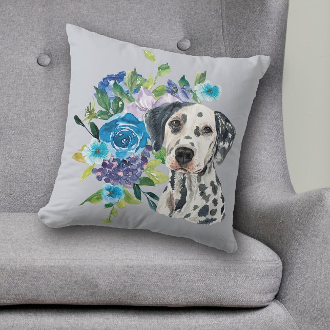 Blue Floral Bouquet Dalmatian Dog Cushion (Creator Uploaded)