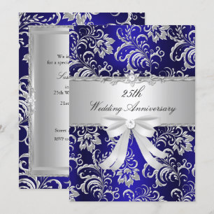 Blue Floral & Bow 25th Wedding Anniversary Invite