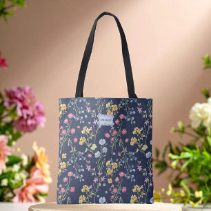 Blue Floral Bow Chic Trendy unique Tote Bag