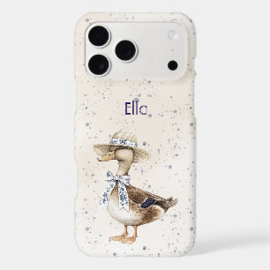 Blue Floral Bow Duck with Hat