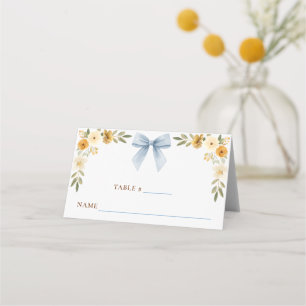 Blue Floral Bow Tent Card Place Setting