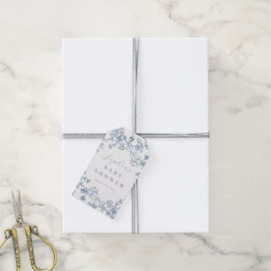 Blue Floral Boy Baby in Bloom Baby Shower Gift Tags