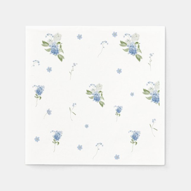 Blue Floral Boy Baby in Bloom Baby Shower Napkin (Front)