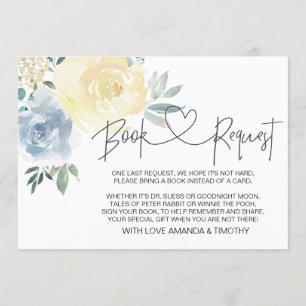 Blue Floral Boy Baby Shower Book Request Cards