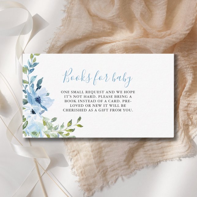 Blue Floral Boy Baby Shower Books For Baby  Enclosure Card (Creator Uploaded)