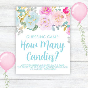 Blue Floral Boy Baby Shower Guessing Game Poster