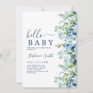 Blue Floral Boy Baby Shower Invitation