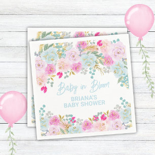 Blue Floral Boy Baby Shower Napkin