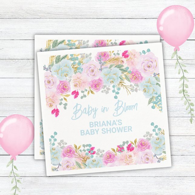 Blue Floral Boy Baby Shower Napkin (Creator Uploaded)