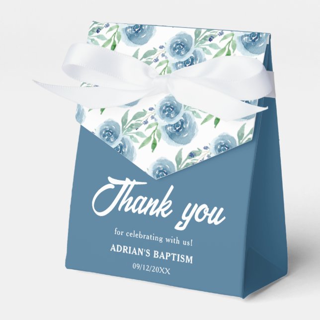 Blue Floral Boy Baptism Favour Box (Front Side)