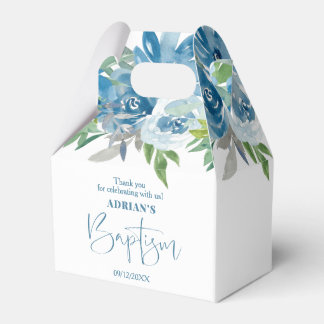 Blue Floral Boy Baptism Favour Box
