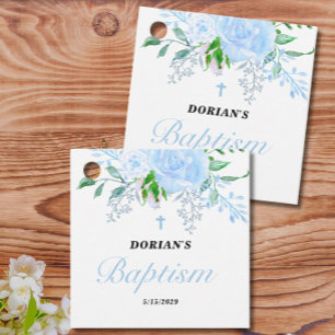 Blue Floral Boy Baptism Favour Tags