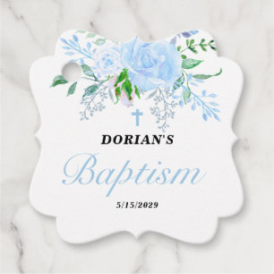 Blue Floral Boy Baptism Favour Tags
