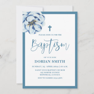 Blue Floral Boy Baptism invitation