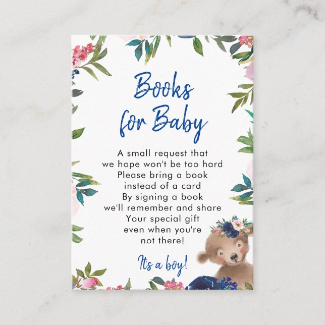 blue floral boy books for baby request card (Front)