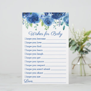 Blue Floral  Boy Wishes Baby Shower Game
