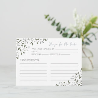 Blue Floral Branch Recipe Card for the Bride