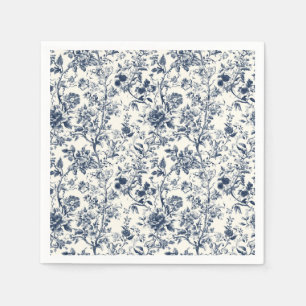 Blue Floral Branch Toile Garden Party Paper Napkin