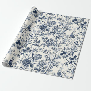 Blue Floral Branch Toile Garden Party Wrapping Pap Paper