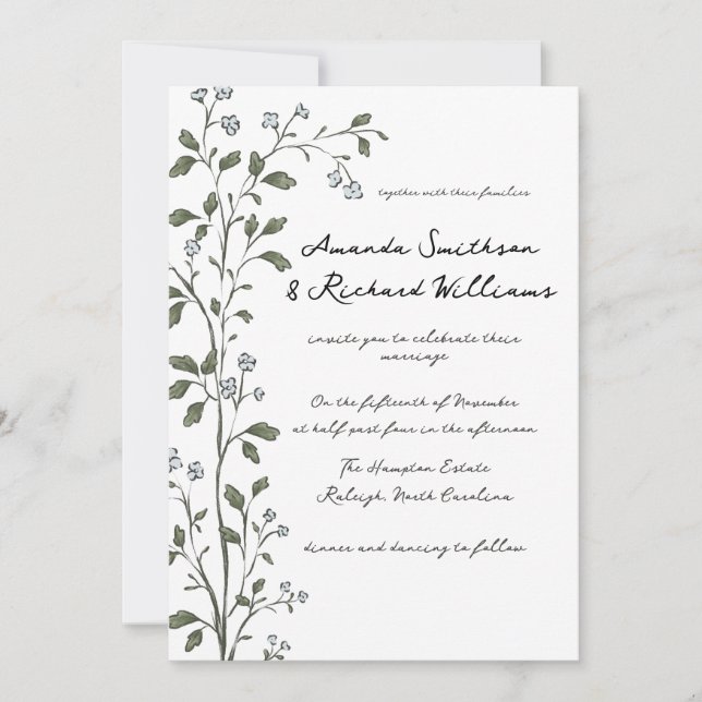 Blue Floral Branch Wedding Invitation (Front)