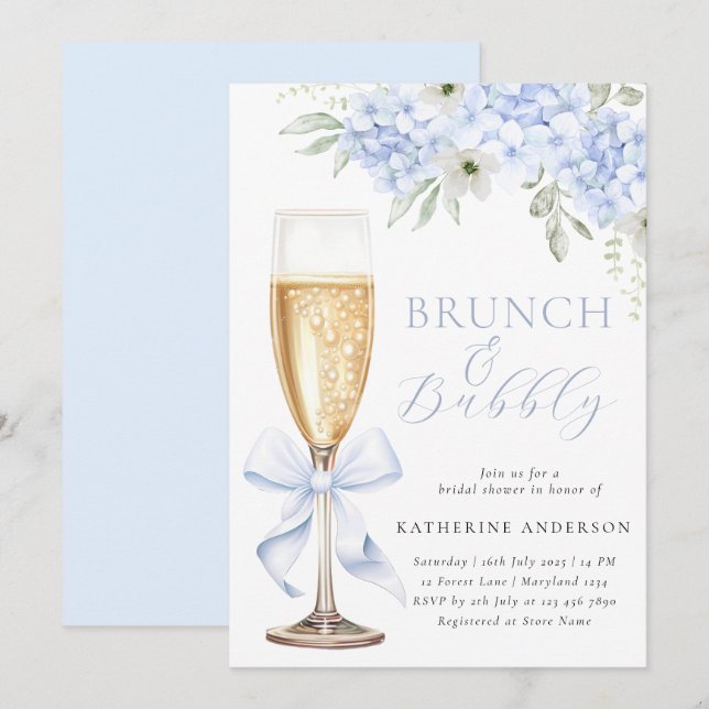 Blue Floral Bridal Brunch Shower Invitation (Front/Back)