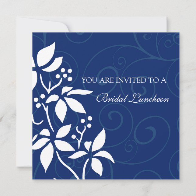 Blue Floral Bridal Luncheon Invitation Cards (Front)