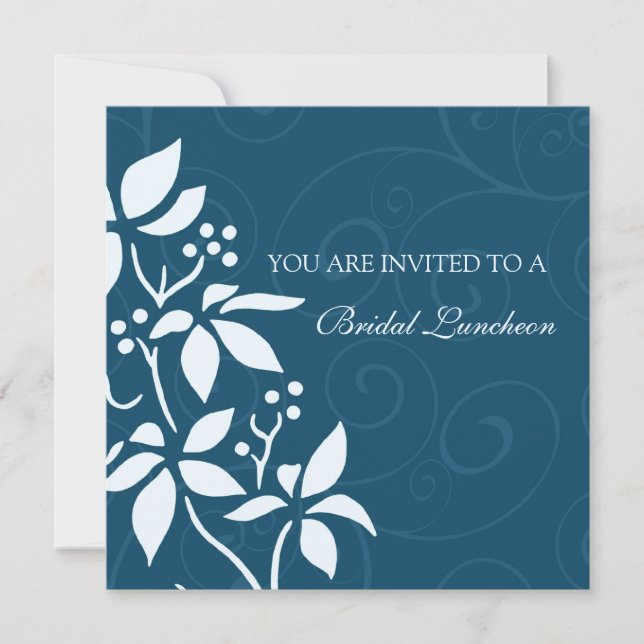 Blue Floral Bridal Luncheon Invitation Cards (Front)