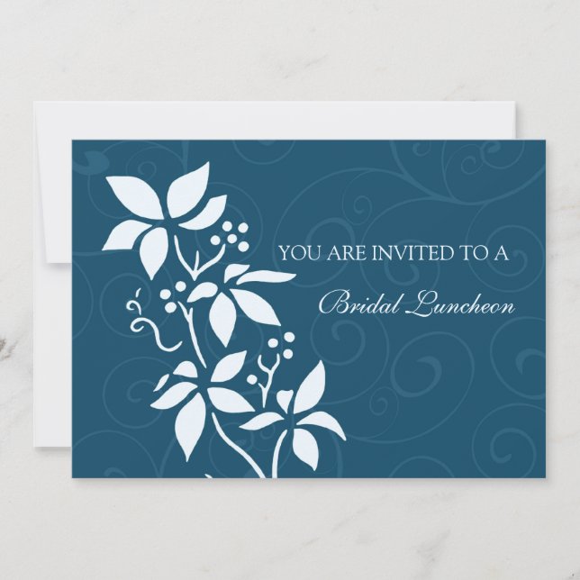 Blue Floral Bridal Luncheon Invitation Cards (Front)