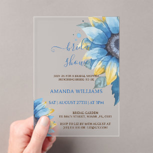 Blue Floral Bridal Shower Acrylic Invitations