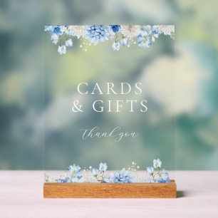 Blue Floral Bridal Shower Cards and Gifts Acrylic Sign