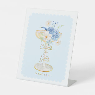Blue Floral Bridal Shower Cards and Gifts Pedestal Sign