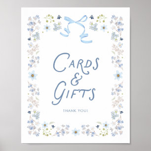 Blue Floral Bridal Shower Cards and Gifts Sign