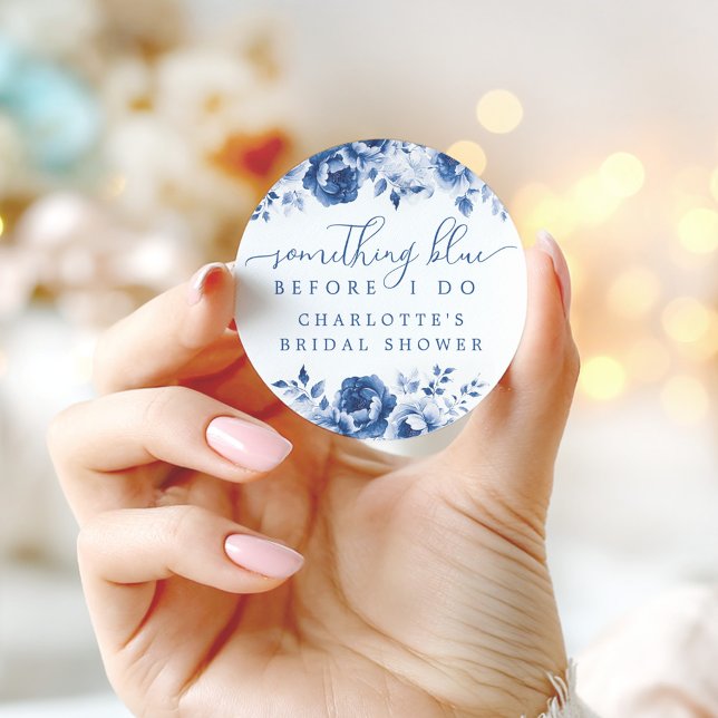 Blue Floral Bridal Shower Classic Round Sticker (Creator Uploaded)