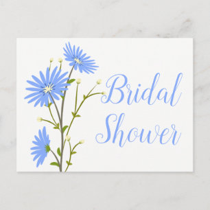 Blue Floral Bridal Shower Daisies Flowers Wedding Invitation Postcard